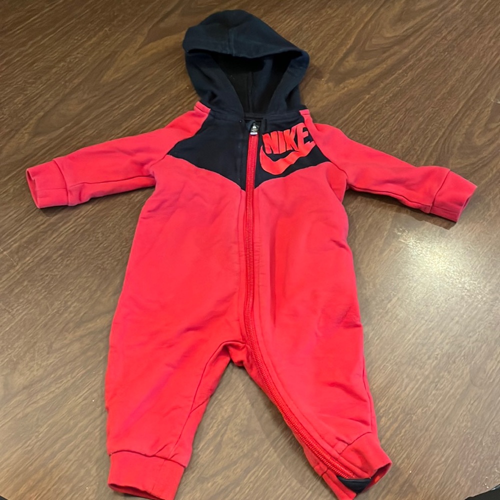 NIKE red/black, hooded long sleeve and pant one piece jumpsuit